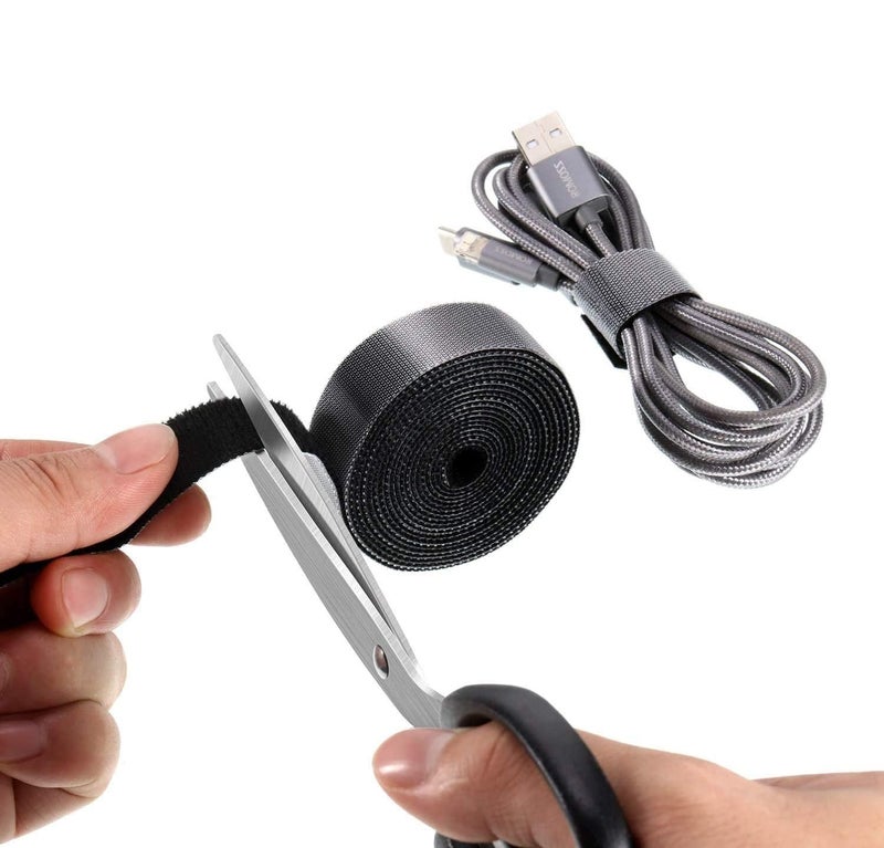 Loquat Reusable Cable Tie Roll Hook and Loop Fastener Tape 1 Meter 12mm Black Yellow Pack of 6 - Image 1