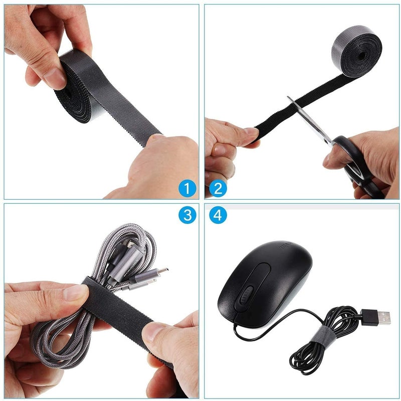 Loquat Reusable Cable Tie Roll Hook and Loop Fastener Tape 1 Meter 12mm Black Yellow Pack of 6 - Image 3