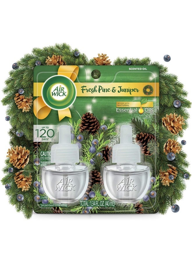 Air Wick Air Wick Plug in Scented Oil 2 Refills, Fresh Pine and Juniper, Fall scent, Fall spray, (2x0.67oz), Essential Oils, Air Freshener, Packaging May Vary  - Image 1