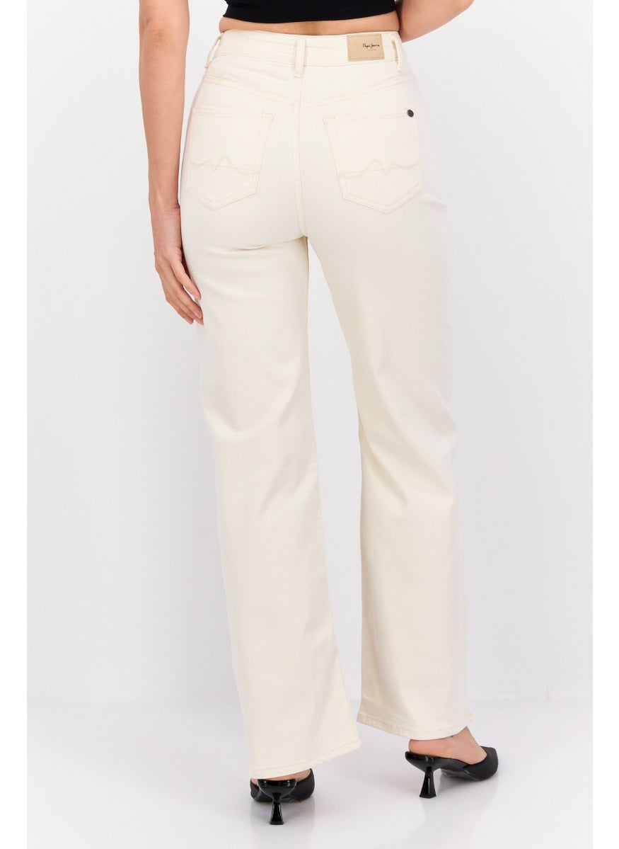 Pepe Jeans Women Cropped Lexa High Waist Stretchable Jeans, Cream  - Image 3