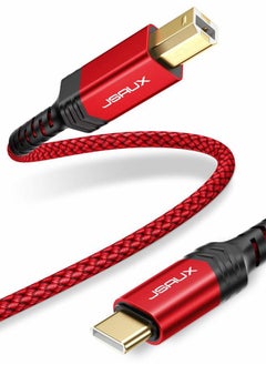 JSAUX USB B to USB C Printer Cable 10ft, Nylon Braided, USB C MIDI Cable Compatible for MacBook Pro, HP, Epson, Canon, Brother, Lexmark, Xerox Printers and Scanner-Red  - Image 1