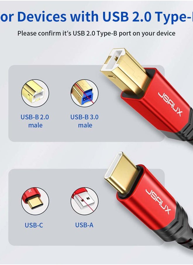 JSAUX USB B to USB C Printer Cable 10ft, Nylon Braided, USB C MIDI Cable Compatible for MacBook Pro, HP, Epson, Canon, Brother, Lexmark, Xerox Printers and Scanner-Red  - Image 2