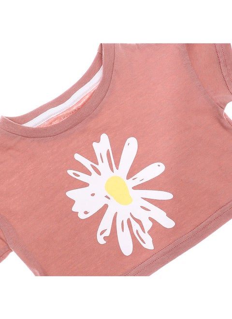Printed Sun Flower Girls Tee - Cashmere, White & Yellow