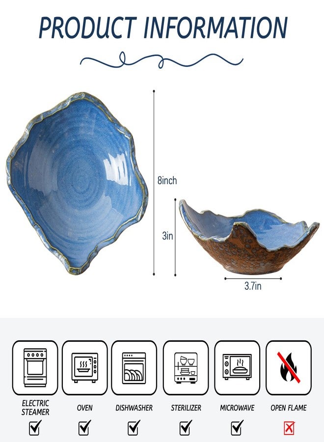 Amitofo 8" Small Ceramic Decorative Bowl 1 Pice - Irregular Rim Reactive Glaze Candy Bowl, Berry Bowl, Entryway Catchall, Japanese Style Fruit Dish for Tabletop or Home Decor (Blue) - Image 2