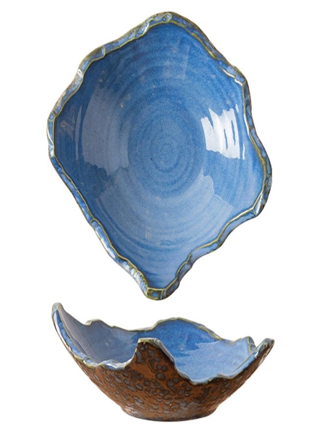 Amitofo 8" Small Ceramic Decorative Bowl 1 Pice - Irregular Rim Reactive Glaze Candy Bowl, Berry Bowl, Entryway Catchall, Japanese Style Fruit Dish for Tabletop or Home Decor (Blue) - Image 1