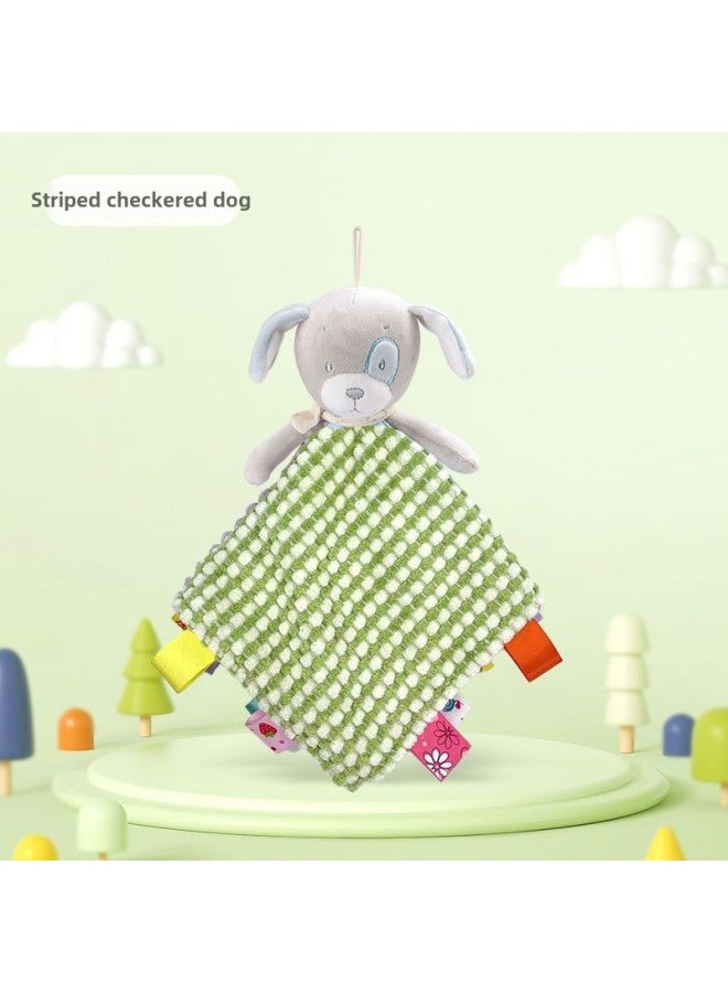 Baby Soothing Towel Toy Early Education Teething Gelatin Stroller Rattles Hanging Doll Plush Toys For Infants Visual And Emotional Development-Color:Striped Checkered Dog's Peace Towel - Image 1