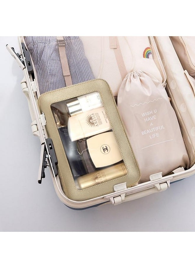 LETGO Clear Makeup Bags, Tsa Approved Toiletry Bag With Zipper, Clear Makeup Organizer Fit Carry-On Travel Essentials,Portable Travel Clear Cosmetic Bags Pouch For Women Men (Golden)  - Image 4