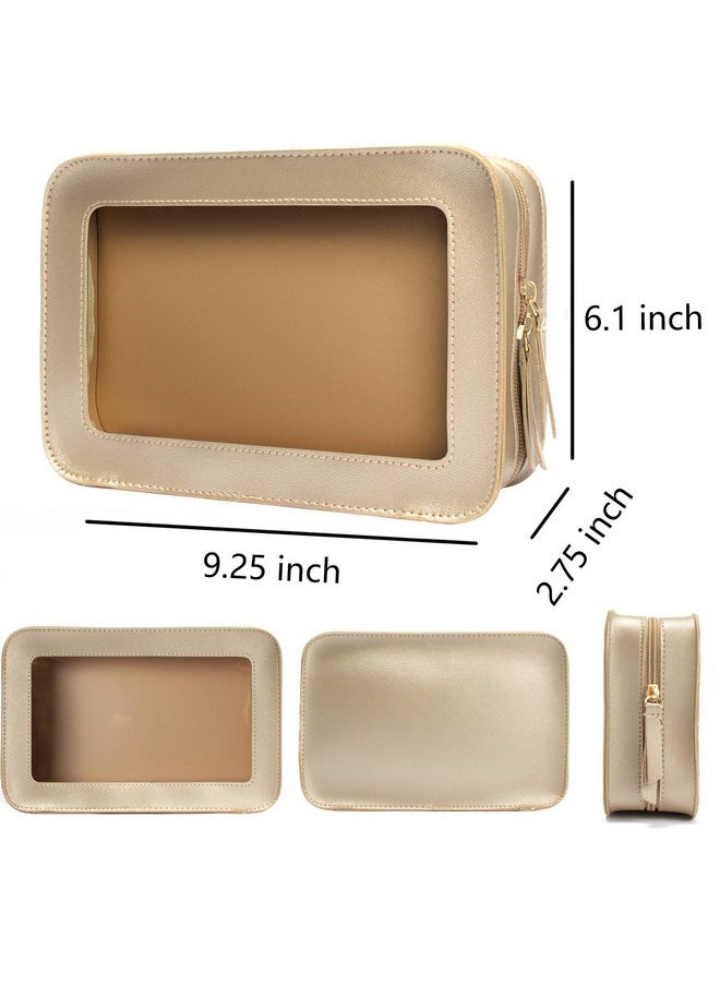 LETGO Clear Makeup Bags, Tsa Approved Toiletry Bag With Zipper, Clear Makeup Organizer Fit Carry-On Travel Essentials,Portable Travel Clear Cosmetic Bags Pouch For Women Men (Golden)  - Image 5