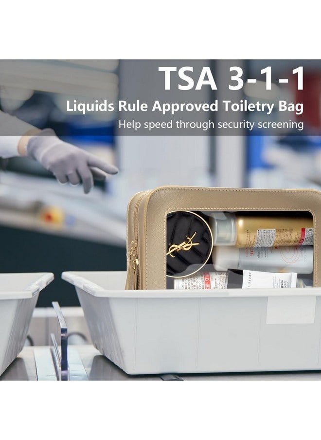 LETGO Clear Makeup Bags, Tsa Approved Toiletry Bag With Zipper, Clear Makeup Organizer Fit Carry-On Travel Essentials,Portable Travel Clear Cosmetic Bags Pouch For Women Men (Golden)  - Image 2