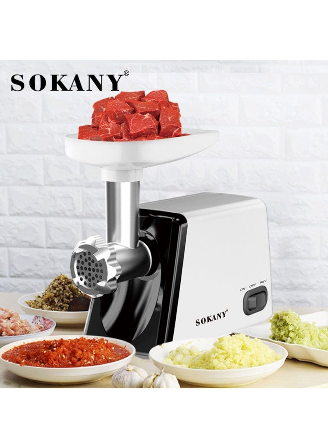 sokany Electric Meat Grinder, 2500W Pure Multifunctional Household Food Processing Machine, with Stainless Steel Blades & Grinding Plates & Sausage Stuffer Tube For Home Kitchen Use,SK-312, White - Image 4