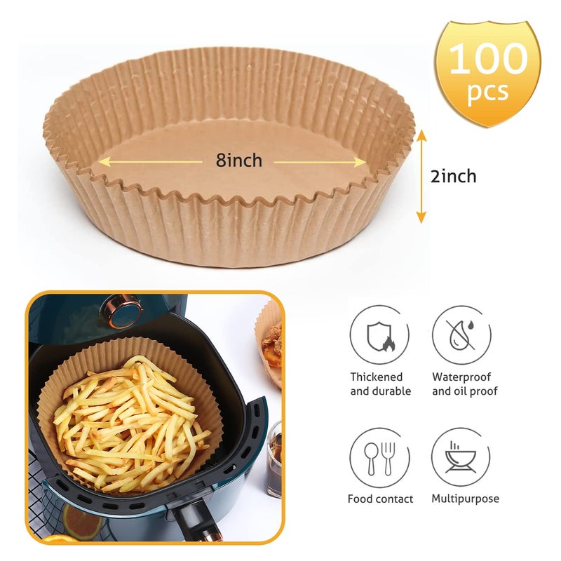 Ailun Air Fryer Disposable Paper Liner, 100PCS Non-Stick Air Fryer Liners, Oil Resistant, Waterproof, Food Grade Baking Paper for Baking Roasting Microwave 7.7inch - Image 2