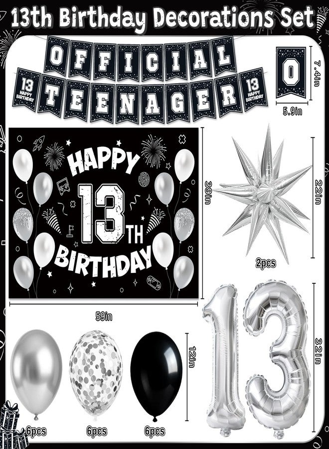 REDWORD 13th Birthday Decorations for Boys, 45Pcs Black White Official Teenager Decorations Include Happy 13th Birthday Backdrop Hanging Swirls 32inch 13 Foil Balloons for Boy Girl Birthday Decor - Image 2