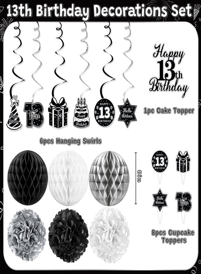 REDWORD 13th Birthday Decorations for Boys, 45Pcs Black White Official Teenager Decorations Include Happy 13th Birthday Backdrop Hanging Swirls 32inch 13 Foil Balloons for Boy Girl Birthday Decor - Image 3