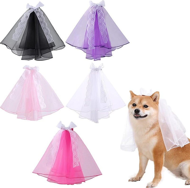 White Pet Wedding Veil With Lace Bow Headgear For Dog Cat Bride Costume Party Photo Prop - Image 3