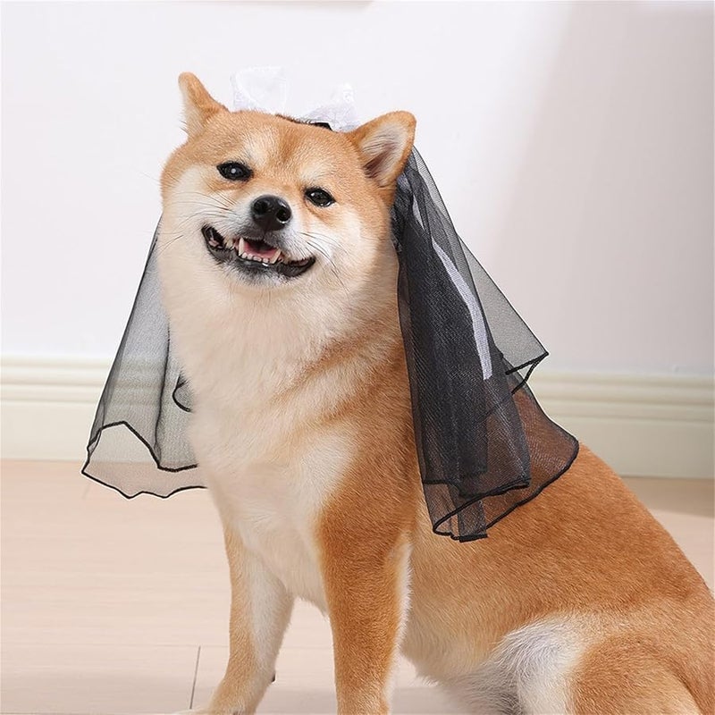 White Pet Wedding Veil With Lace Bow Headgear For Dog Cat Bride Costume Party Photo Prop - Image 4