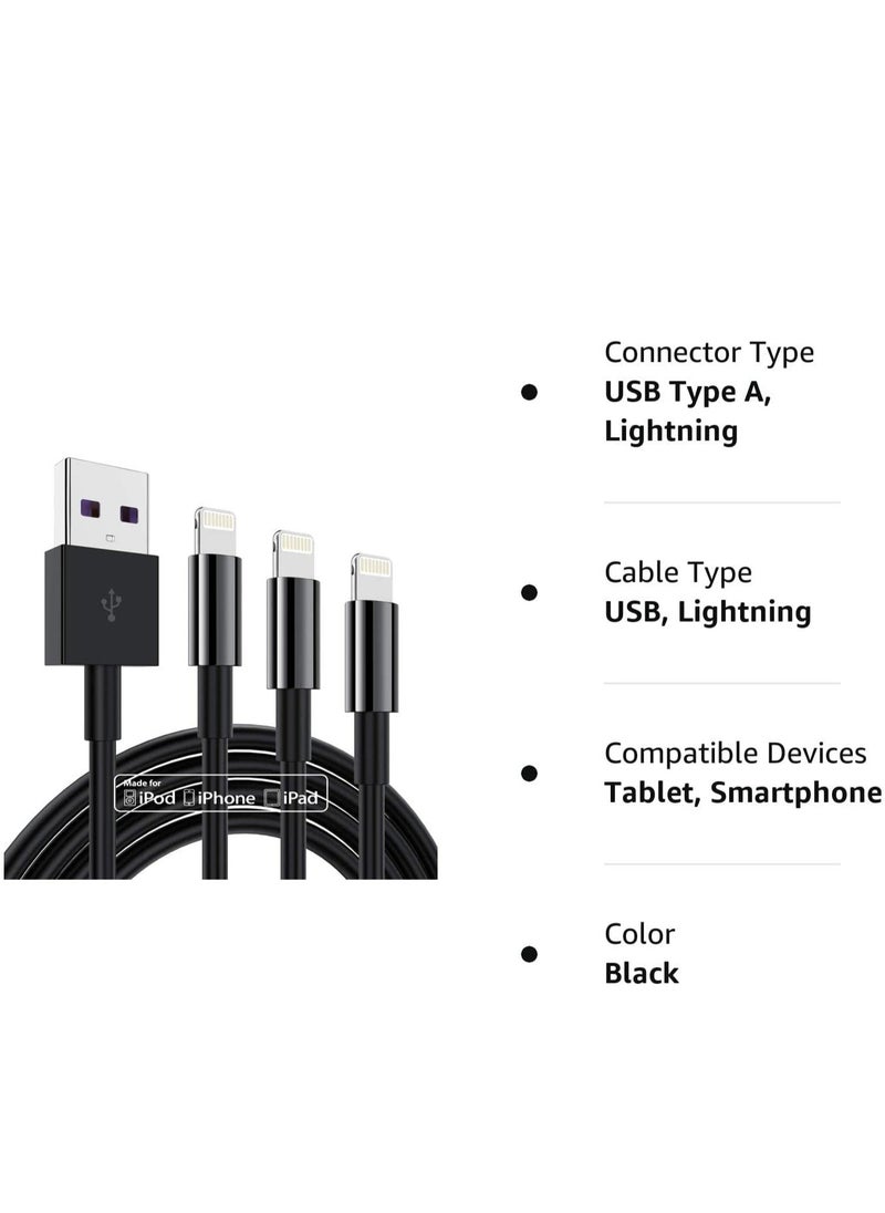 Generic - 3 Pack Apple MFi Certified iPhone Charger Cable 6ft, Apple Lightning to USB Cable Cord 6 Foot, 2.4A Fast Charging Apple Phone Long Chargers for iPhone 11/11Pro/11Max/ X/XS/XR/XS Max/8/7/6 (Black, 6ft) - Image 1