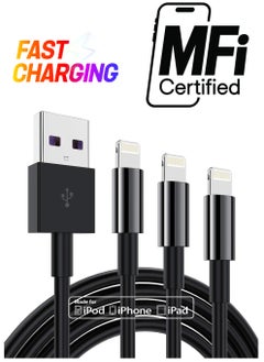 3 Pack Apple MFi Certified iPhone Charger Cable 6ft, Apple Lightning to USB Cable Cord 6 Foot, 2.4A Fast Charging Apple Phone Long Chargers for iPhone 11/11Pro/11Max/ X/XS/XR/XS Max/8/7/6 (Black, 6ft)