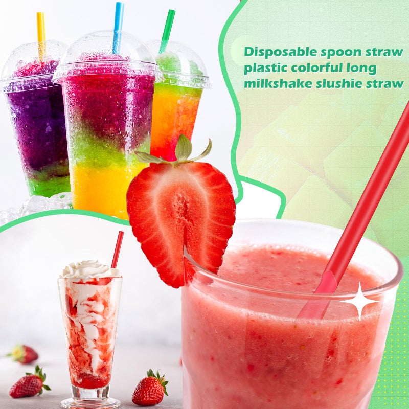 Eaasty 500 Pcs Snow Cone Spoon Straws  Flexible Plastic Flexible Disposable Drinking Straws  Disposable Plastic Sip Stir Sticks (Blue Green Yellow Red) - Image 4