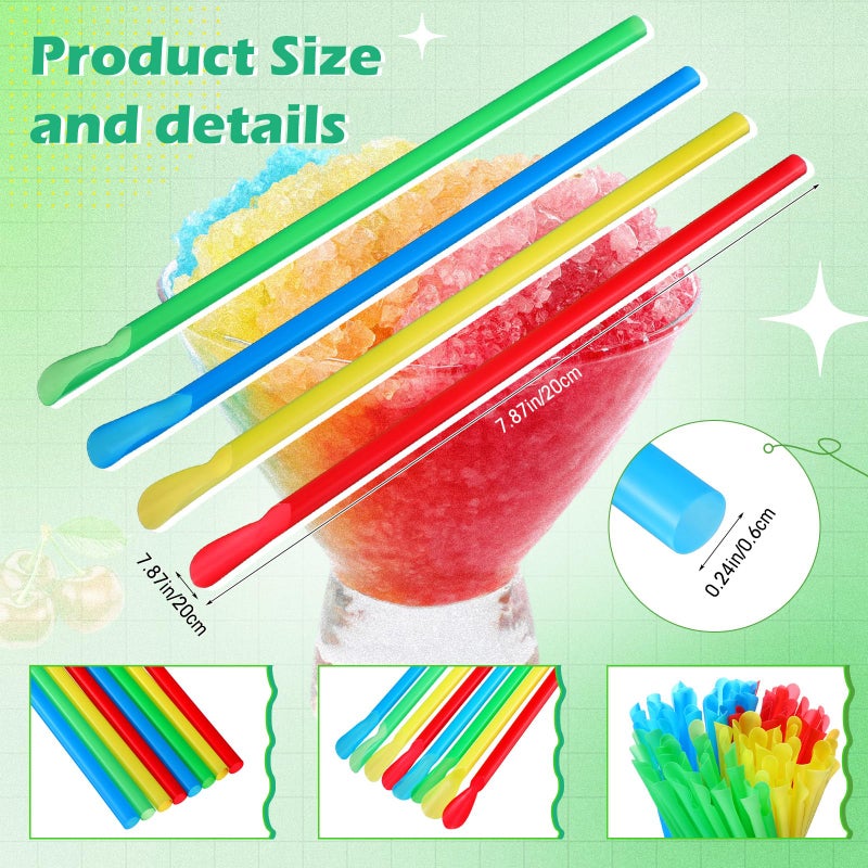 Eaasty 500 Pcs Snow Cone Spoon Straws  Flexible Plastic Flexible Disposable Drinking Straws  Disposable Plastic Sip Stir Sticks (Blue Green Yellow Red) - Image 2