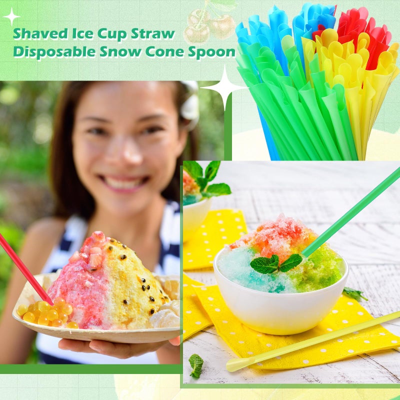 Eaasty 500 Pcs Snow Cone Spoon Straws  Flexible Plastic Flexible Disposable Drinking Straws  Disposable Plastic Sip Stir Sticks (Blue Green Yellow Red) - Image 5