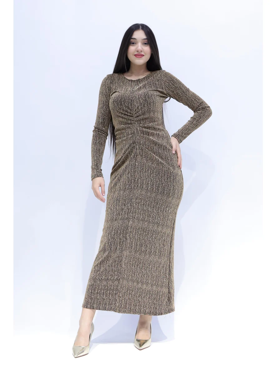 ان لاف Women party dress in gold color for winter season