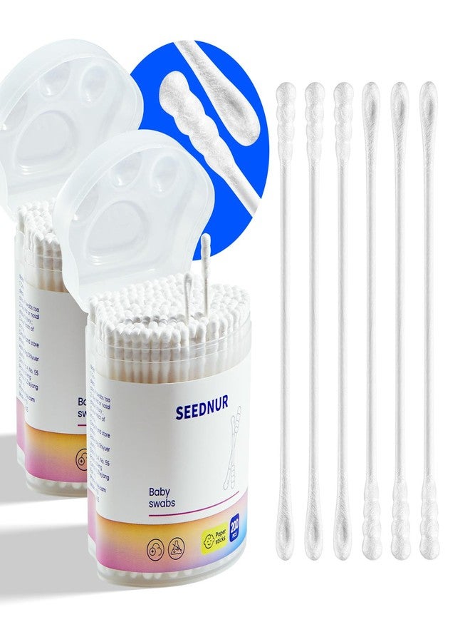 SEEDNUR Baby Cotton Swabs Paper Sticks Cotton Buds for Newborn,Kids 100% Organic Cotton Qtips Cotton Swabs 400 Count for Baby Ear Nose Clean - Image 1