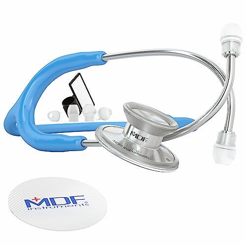 MDF Instruments, Acoustica Lightweight Stethoscope for Doctors, Nurses, Students, Home Health Use, Adult, Dual Head, Bright Blue Tube, Silver Chestpiece-Headset, MDF747XP14 - Image 1