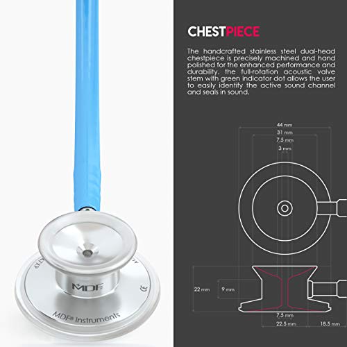 MDF Instruments, Acoustica Lightweight Stethoscope for Doctors, Nurses, Students, Home Health Use, Adult, Dual Head, Bright Blue Tube, Silver Chestpiece-Headset, MDF747XP14 - Image 5