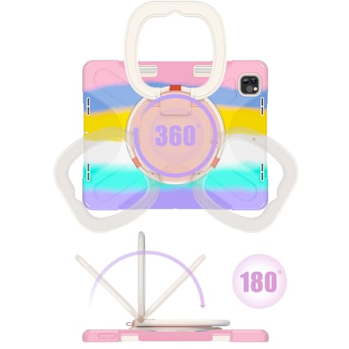 Batianda Case for iPad Air 13 inch 2025 M3 2024 M2 Chip Heavy Duty Rugged Durability Silicone Tablet Cover with 360 Rotating Ring Foldable Kickstand Shoulder Strap Colorful Pink - Image 3