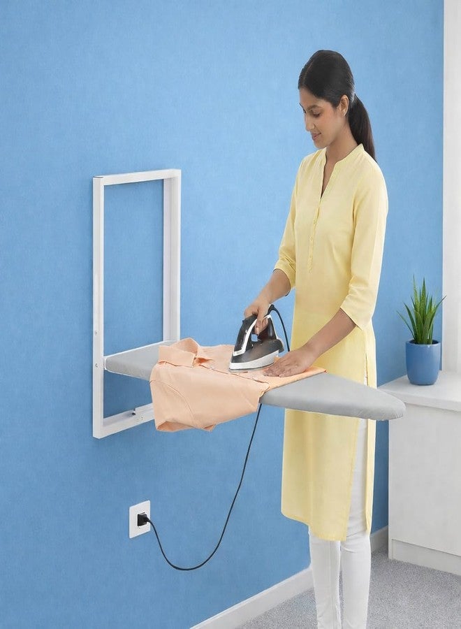 JAIMINI Home Wall Mount Ironing Table/Board | Space-Saving & Foldable Mechanism | White | DIY Assembly | Easy-Release Lever, Removable Cotton Cover & Mounting Hardware - Image 2