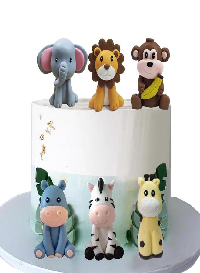 DiDida Jungle Safari Animal Cake Topper with Lion Giraffe Monkey Elephant Zebra Hippo for Baby Shower(6PCS) - Image 1