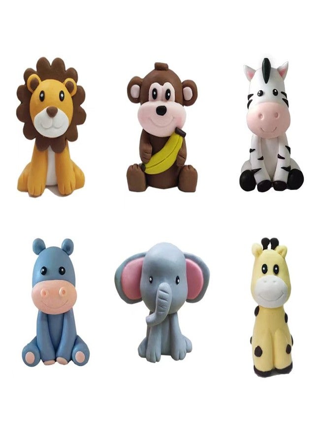 DiDida Jungle Safari Animal Cake Topper with Lion Giraffe Monkey Elephant Zebra Hippo for Baby Shower(6PCS) - Image 2