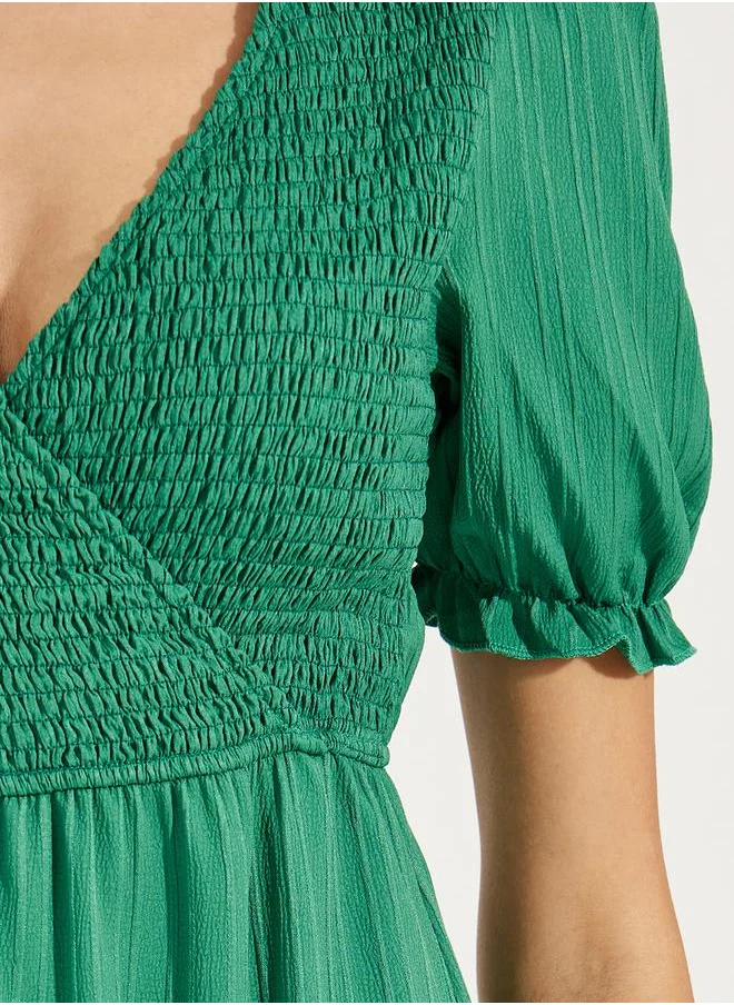 تايك تو V Neck Tiered Midi Dress with Front Split by Styli