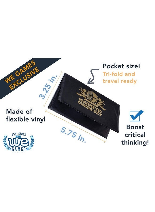 وي جيمز طقم شطرنج صغير - طقم شطرنج جيب قابل للطي مقاس 6 بوصات ، قطع شطرنج مغناطيسية مسطحة ، طقم شطرنج محمول وسفر للبالغين ، شعار ذهبي - Image 2