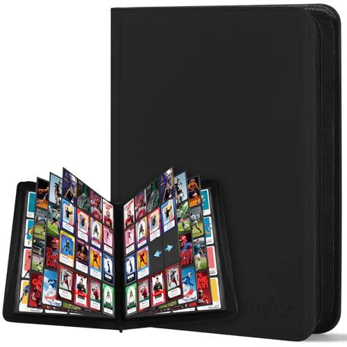 Zofly 1000 Pockets Trading Card Binder 16 Pockets Zipper Binder Card Album 32 Pack Doublesided Side Loading NonRing Card Binder Card Holder Folders for MTG TCG Game Cards Sports Cards Black - Image 1
