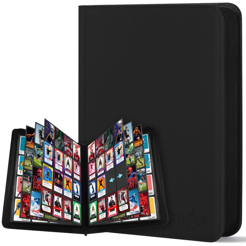 Zofly 1000 Pockets Trading Card Binder 16 Pockets Zipper Binder Card Album 32 Pack Doublesided Side Loading NonRing Card Binder Card Holder Folders for MTG TCG Game Cards Sports Cards Black - Image 2