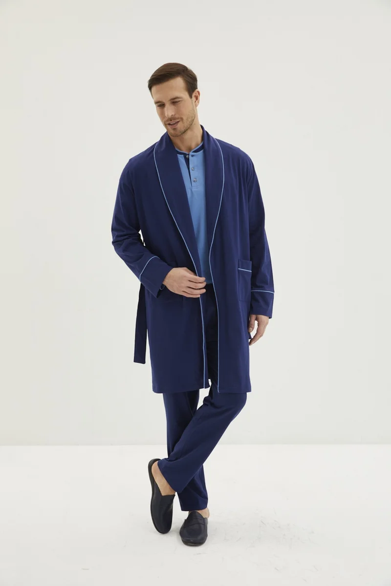 Kiğılı 3-Piece Combed Cotton Robed Pajamas Set