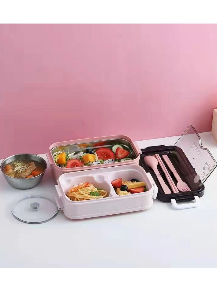 Large-capacity Double-layer Insulated Lunch Box with Cutlery for Teenagers and Workers at School Classroom Canteen Back to School Portable Lunch Box Home Kitchen Supplie - Image 4