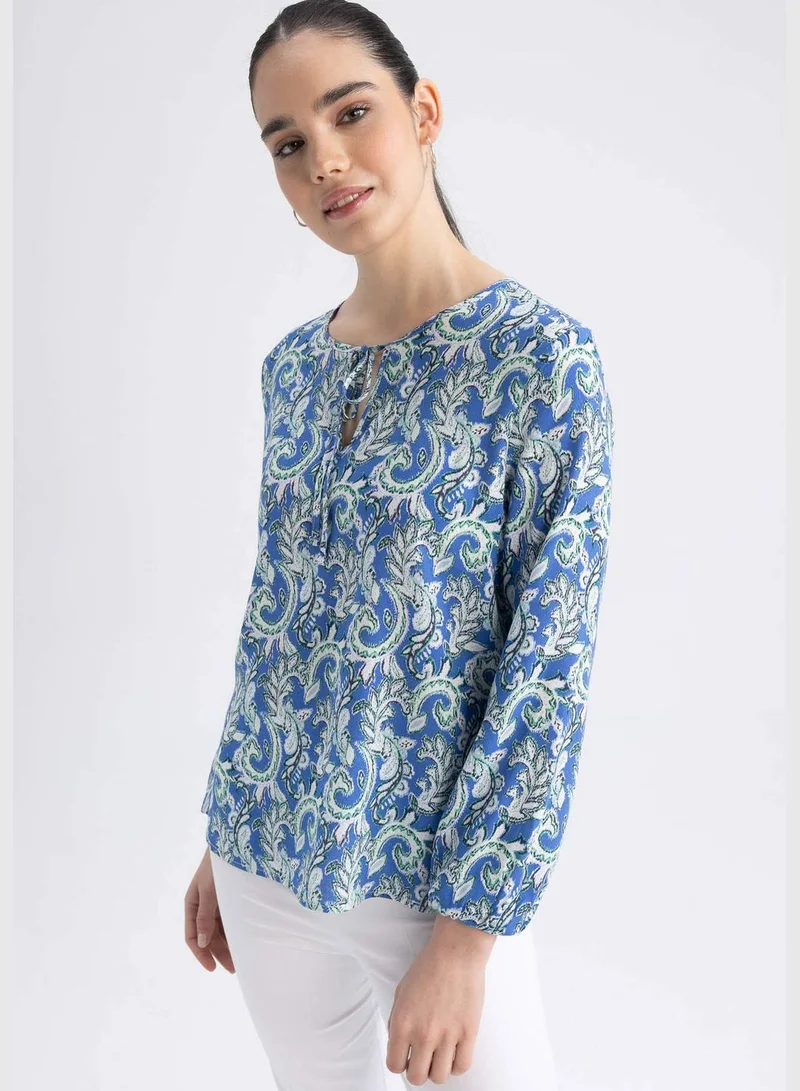 DeFacto Woman Round Collar Woven Long Sleeve Blouse