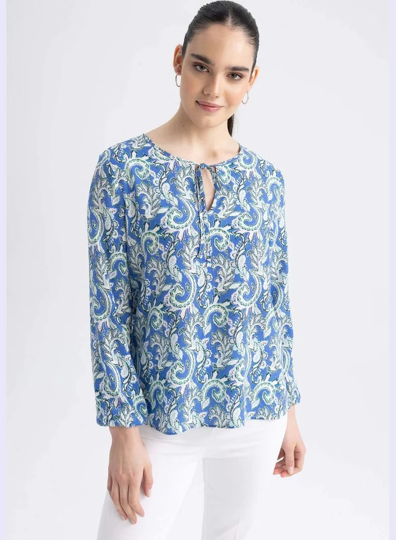 DeFacto Woman Round Collar Woven Long Sleeve Blouse