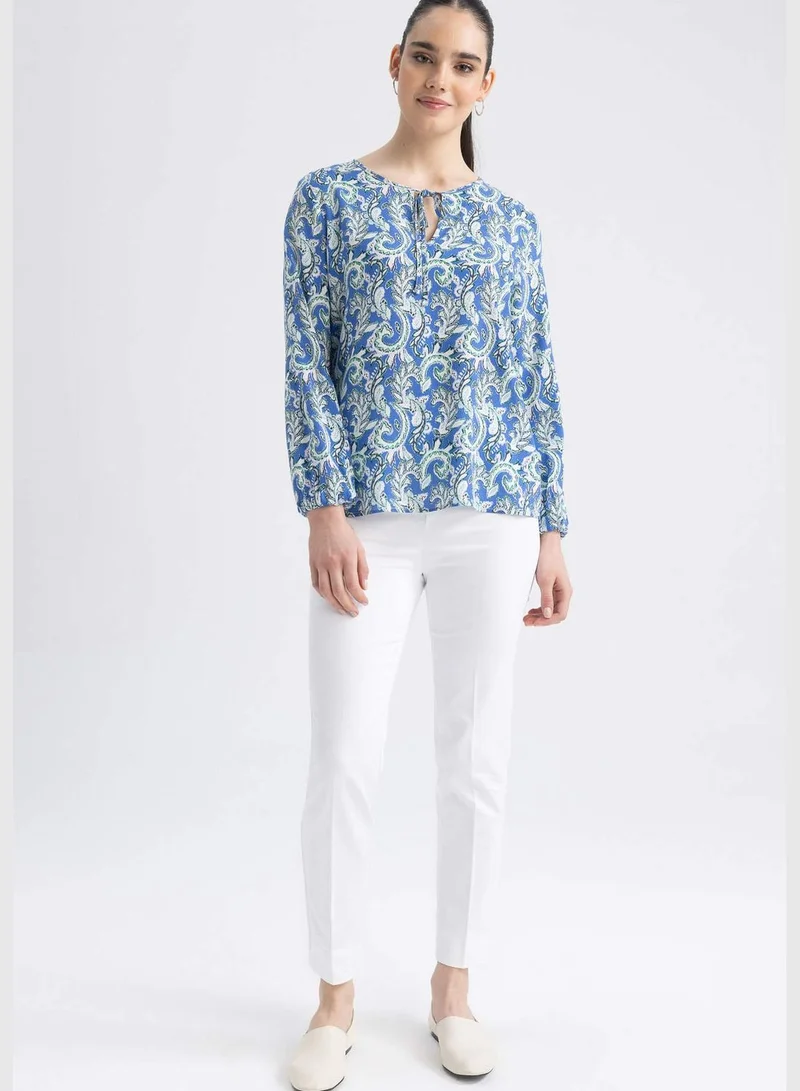 DeFacto Woman Round Collar Woven Long Sleeve Blouse