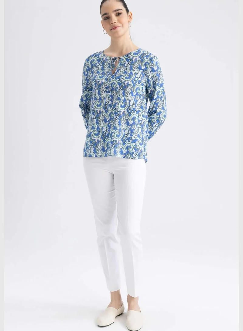 DeFacto Woman Round Collar Woven Long Sleeve Blouse