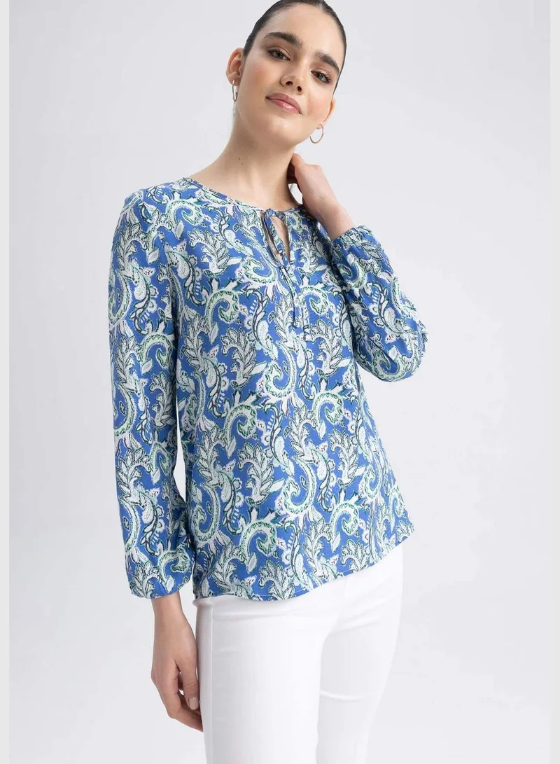 DeFacto Woman Round Collar Woven Long Sleeve Blouse