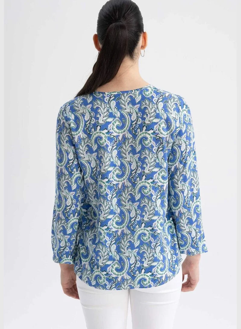 DeFacto Woman Round Collar Woven Long Sleeve Blouse