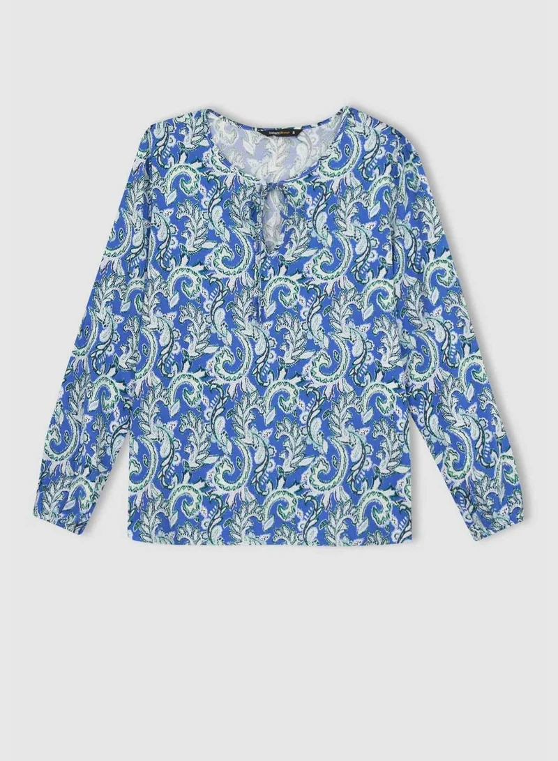 DeFacto Woman Round Collar Woven Long Sleeve Blouse