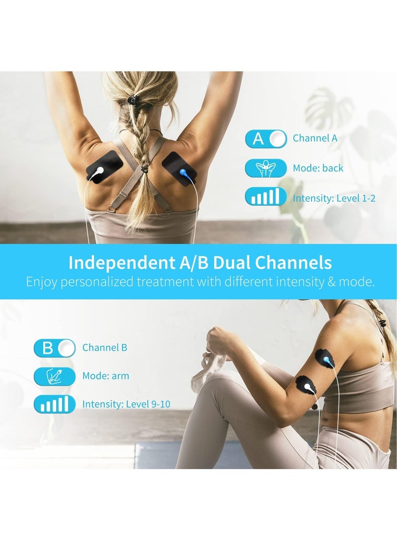 KADIP Rechargeable Dual Channel Tens Unit Muscle Stimulator, 28 Modes EMS TENS Machine with 10 TENS Pads, Meridian Massage Instrument, Pain Relief for Back Neck and Shoulders, Muscle Relaxer, Stim Machine - Image 3