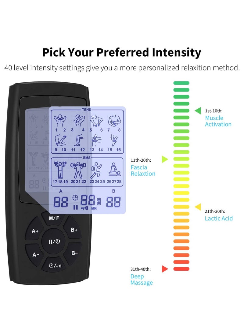 KADIP Rechargeable Dual Channel Tens Unit Muscle Stimulator, 28 Modes EMS TENS Machine with 10 TENS Pads, Meridian Massage Instrument, Pain Relief for Back Neck and Shoulders, Muscle Relaxer, Stim Machine - Image 4