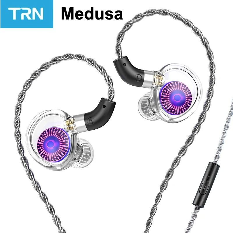 TRN Medusa HiFi Monitor Earphones, Dynamic Coil with DLC Diaphragm, 2-Pin Detachable Cable In-Ear Monitors, With Mic - Image 1