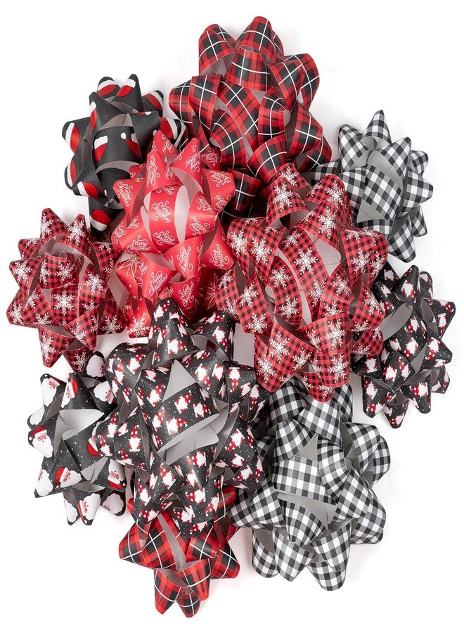 WRAPAHOLIC 12Pcs Christmas Gift Bows Assortment - Kraft Paper Christmas Red and Black Theme for Holiday, Party, Birthday, Baby Shower - Image 1
