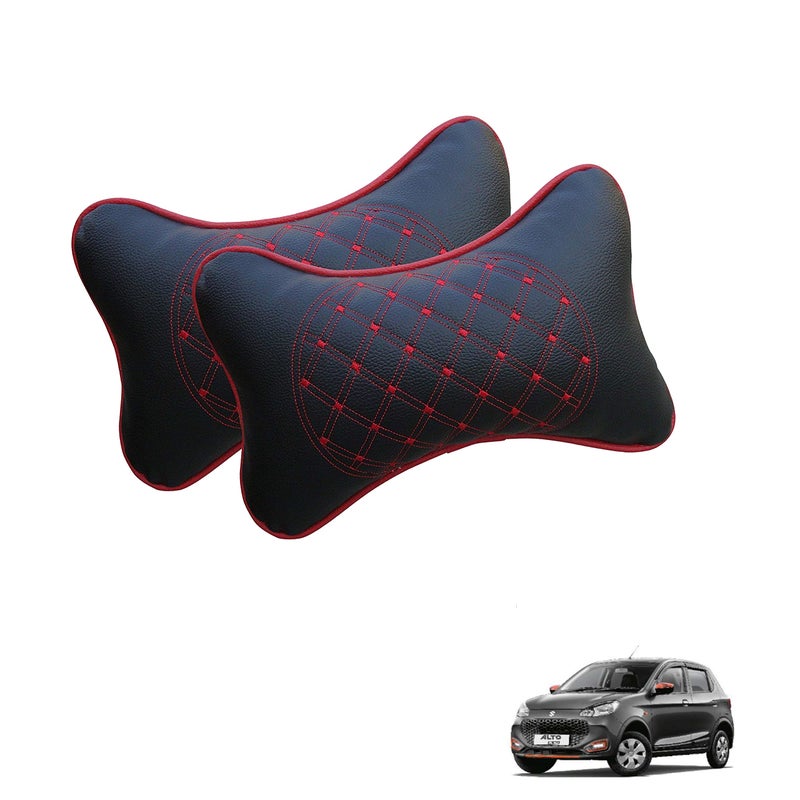 Adroitz Car Neck Rest Pillow, Cushion Neck Support Compatible with Alto (Black & Red, Set of 2)